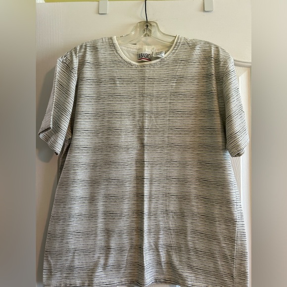 White Tshirt with beige and black stripes - Picture 1 of 2